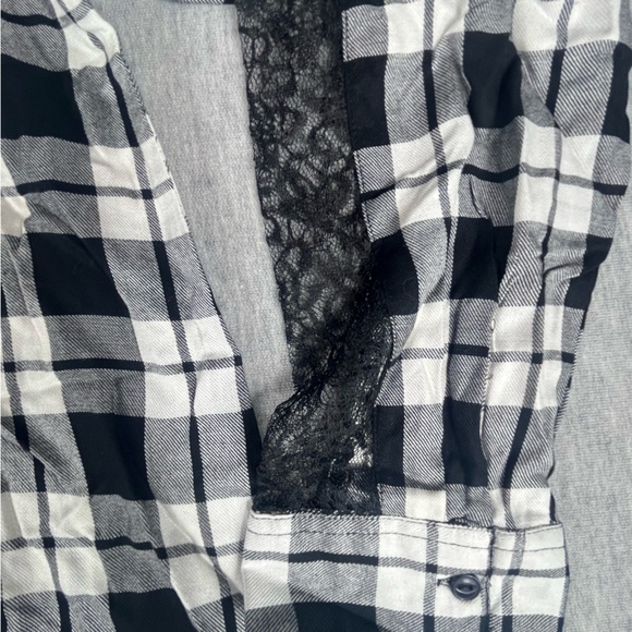 Roamans 22w Plaid Sheer Lace Black And White Long Sleeve Button Up NWOT - Picture 2 of 11